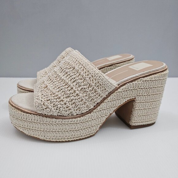 NEW Dolce Vita Ladin Wedge Womens 10 Ivory Cream Woven Heels Platform Sandal - Picture 13 of 13